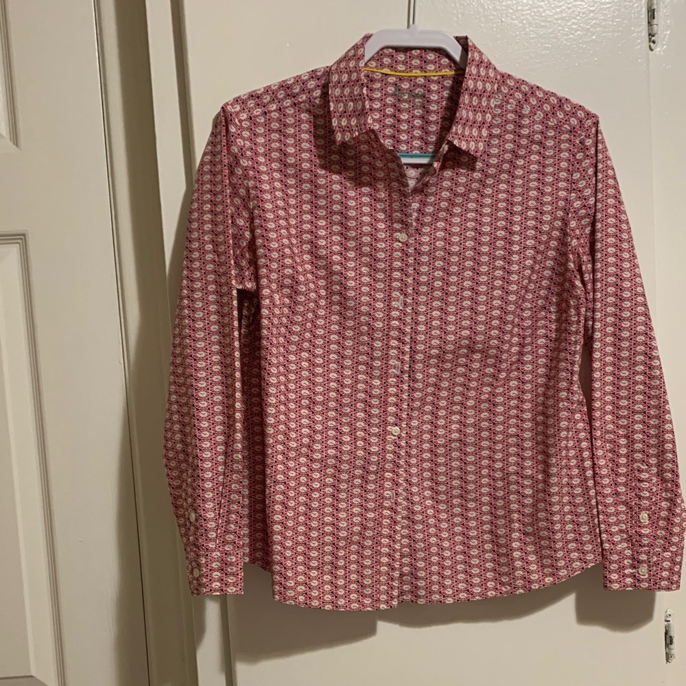 Women Red Patterned Button-Up Boden  Shirt